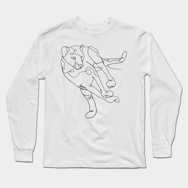 Cheetah Running Black Lineart Long Sleeve T-Shirt by Orianartistic